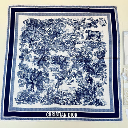 Scenic Print Colorblock Square Scarf - 90 x 90 cm