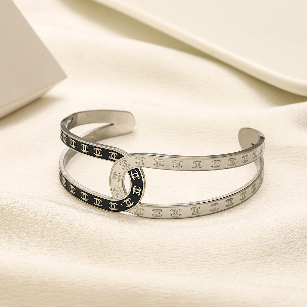 304 Stainless Steel Double-Band Color-Inlay Cuff Bracelet