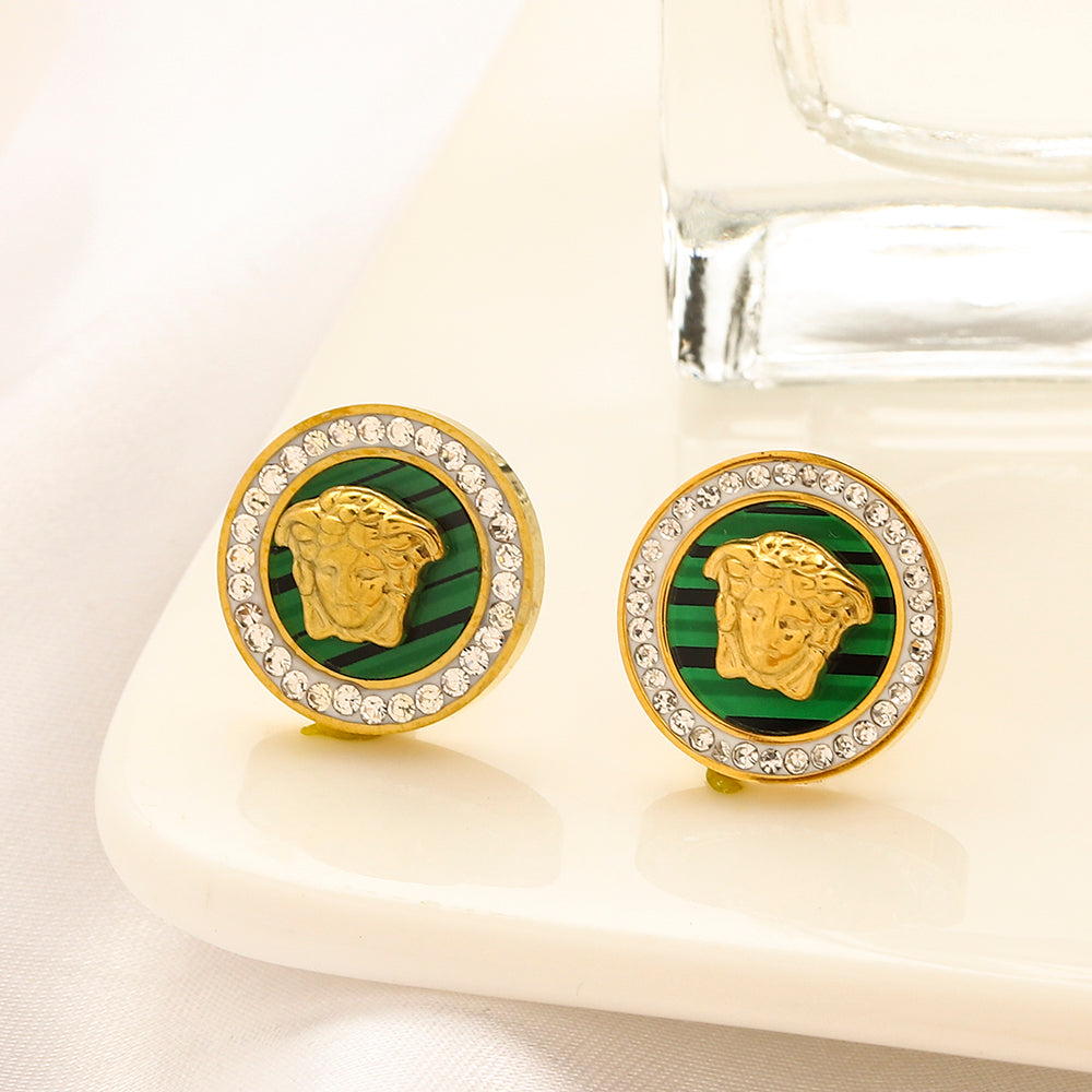 304 Stainless Steel Color-Inlay Medallion Stud Earrings