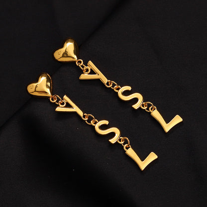 304 Stainless Steel Heart & Letter Chain Drop Earrings