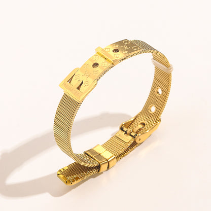304 Stainless Steel Mesh Rectangular-Clasp Bracelet