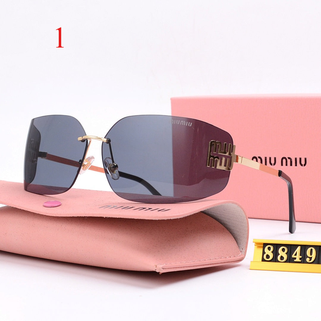 Wide Rimless Square Sunglasses with Slim Logo Temples
