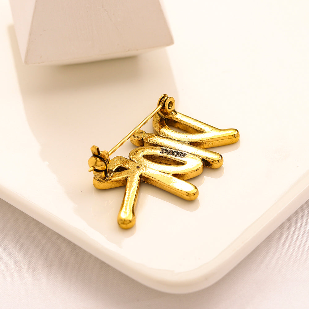 Alloy Script Letter Earrings & Brooch Collection