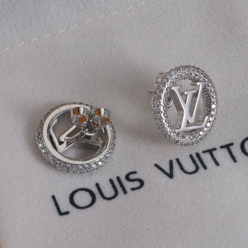 Pave-Rim Round Monogram Stud Earrings