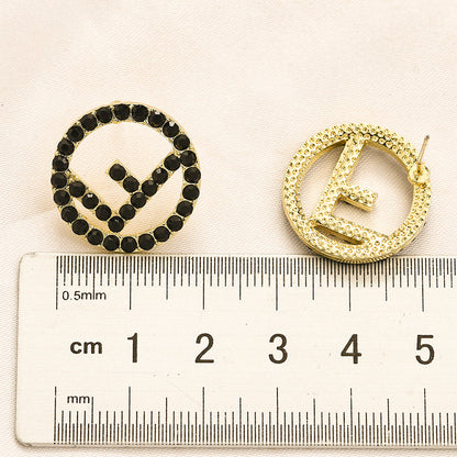 304 Stainless Steel Black Stone Round Stud Earrings