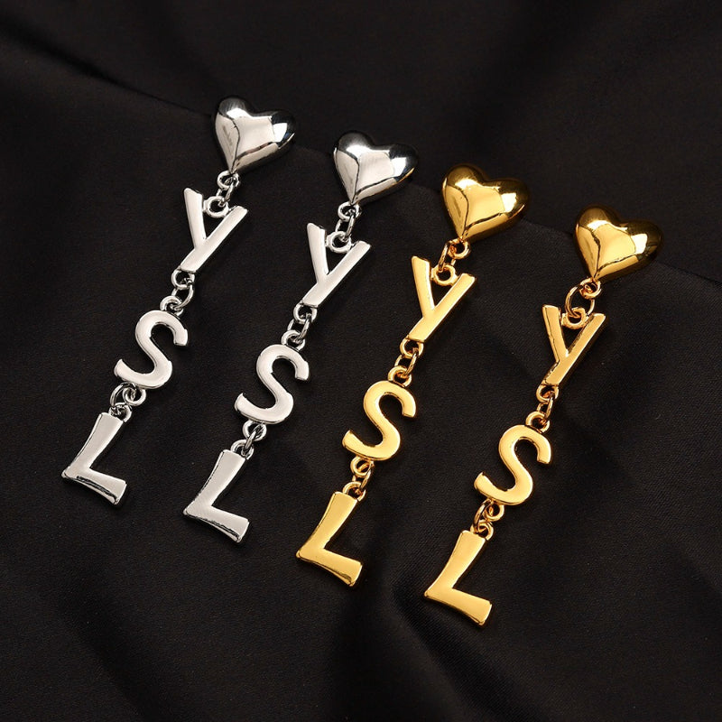 304 Stainless Steel Heart & Letter Chain Drop Earrings