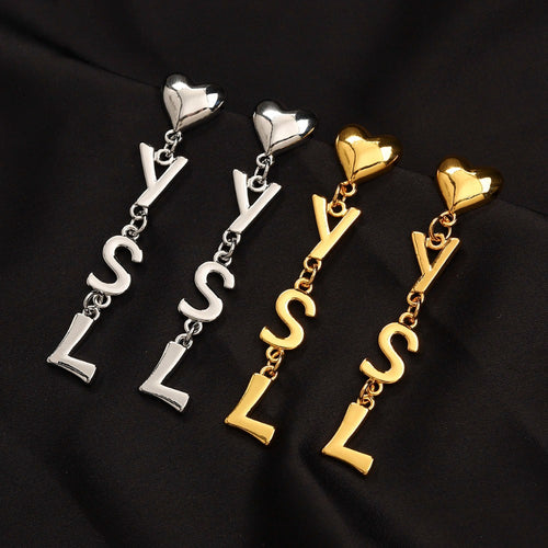 304 Stainless Steel Heart & Letter Chain Drop Earrings