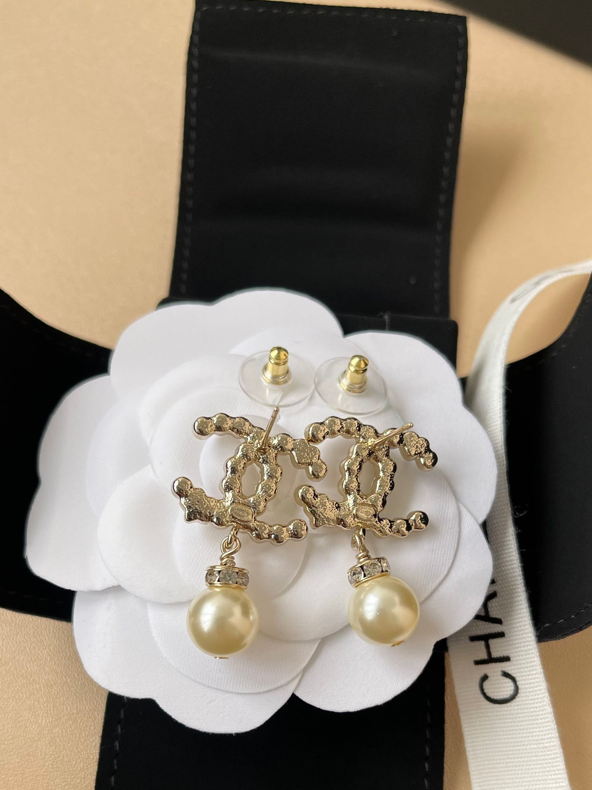 Pave Interlocking-C & Pearl-Effect Drop Earrings
