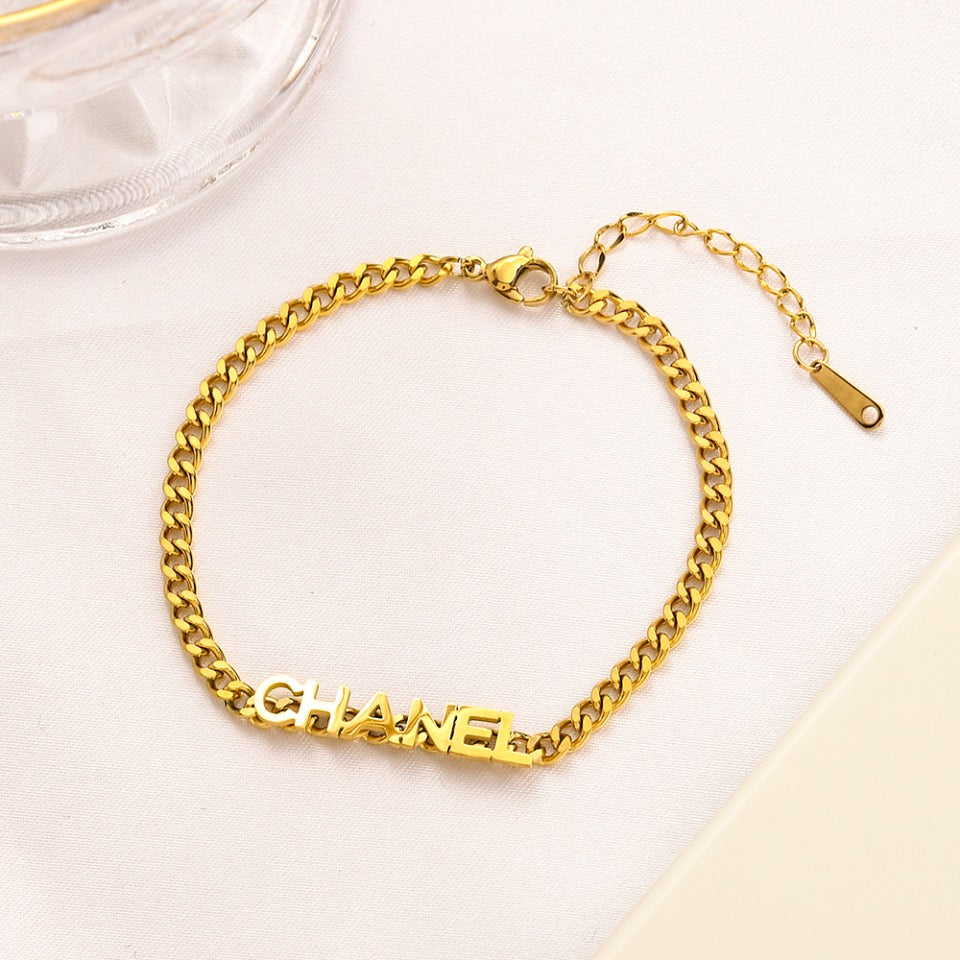 304 Stainless Steel Letter-Bar Chain Bracelet & Necklace - Individual or Set