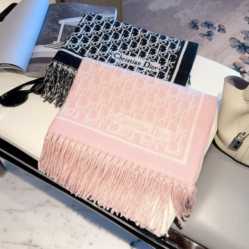 Allover Monogram Border Scarf with Fringe