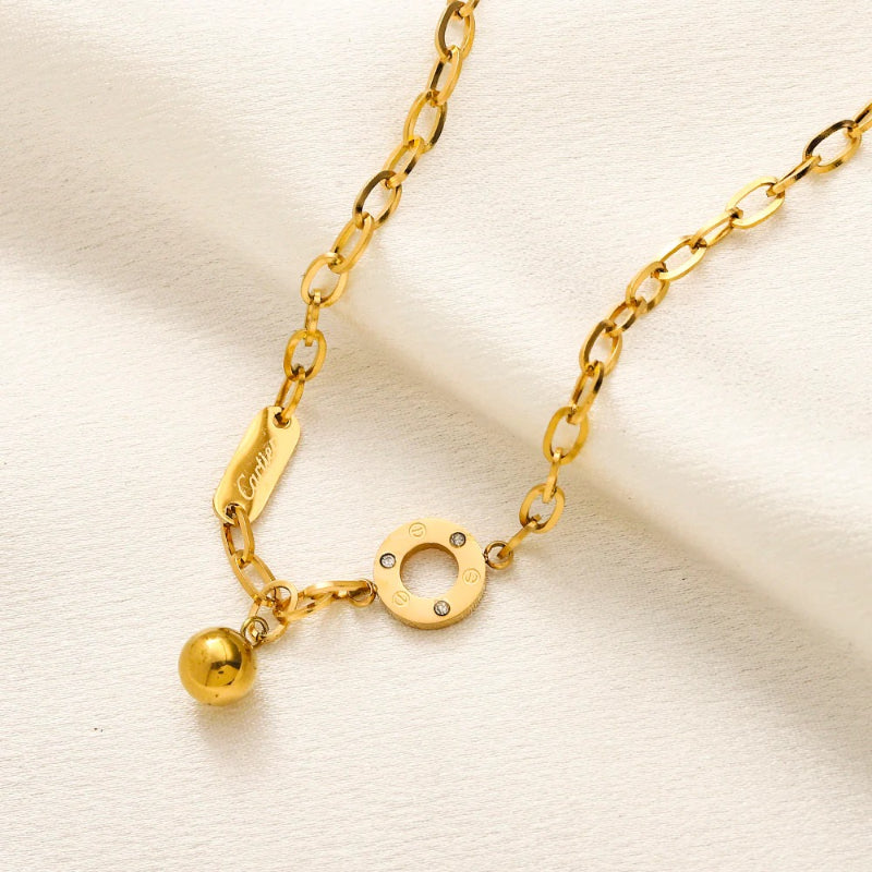 304 Stainless Steel Open-Circle & Heart Charm Chain Necklace