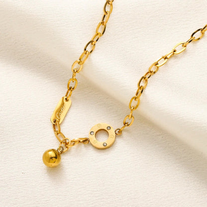 304 Stainless Steel Open-Circle & Heart Charm Chain Necklace