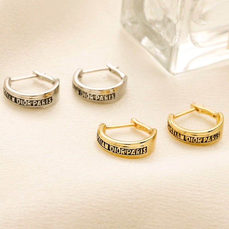 304 Stainless Steel Letter Band Huggie Earrings
