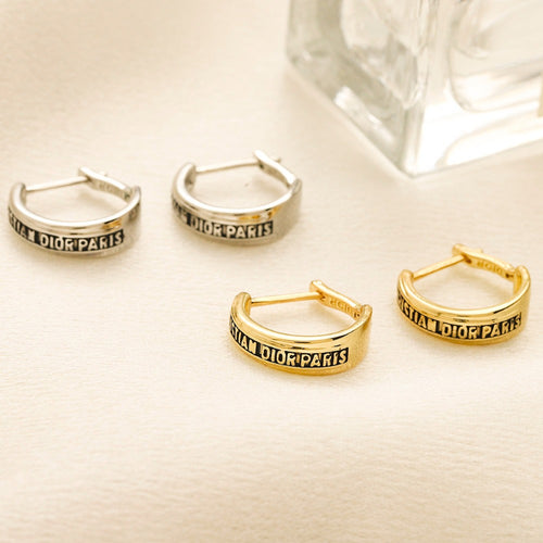 304 Stainless Steel Letter Band Huggie Earrings