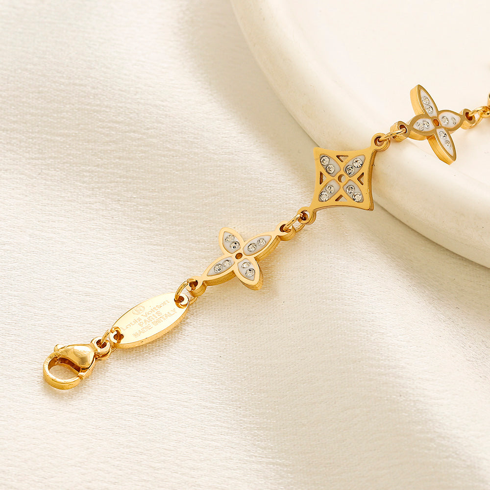 304 Stainless Steel Floral Monogram Bracelet & Necklace - Individual or Set