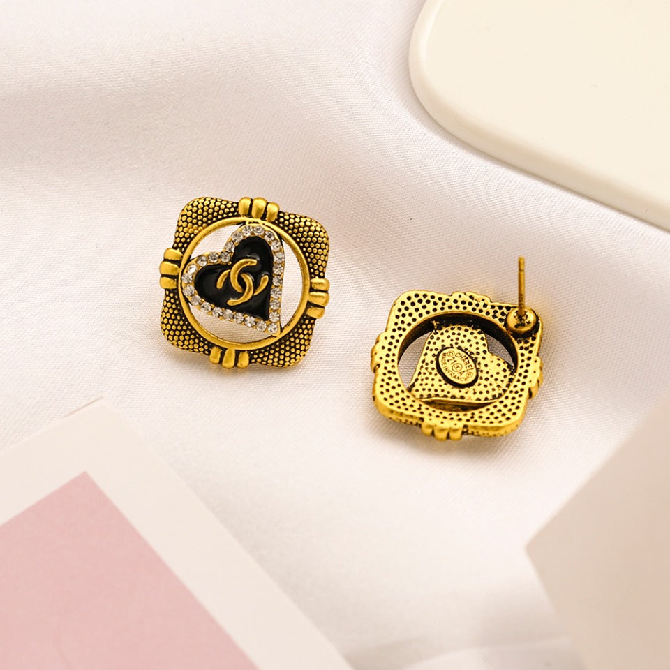 Alloy Textured Square Medallion Stud Earrings