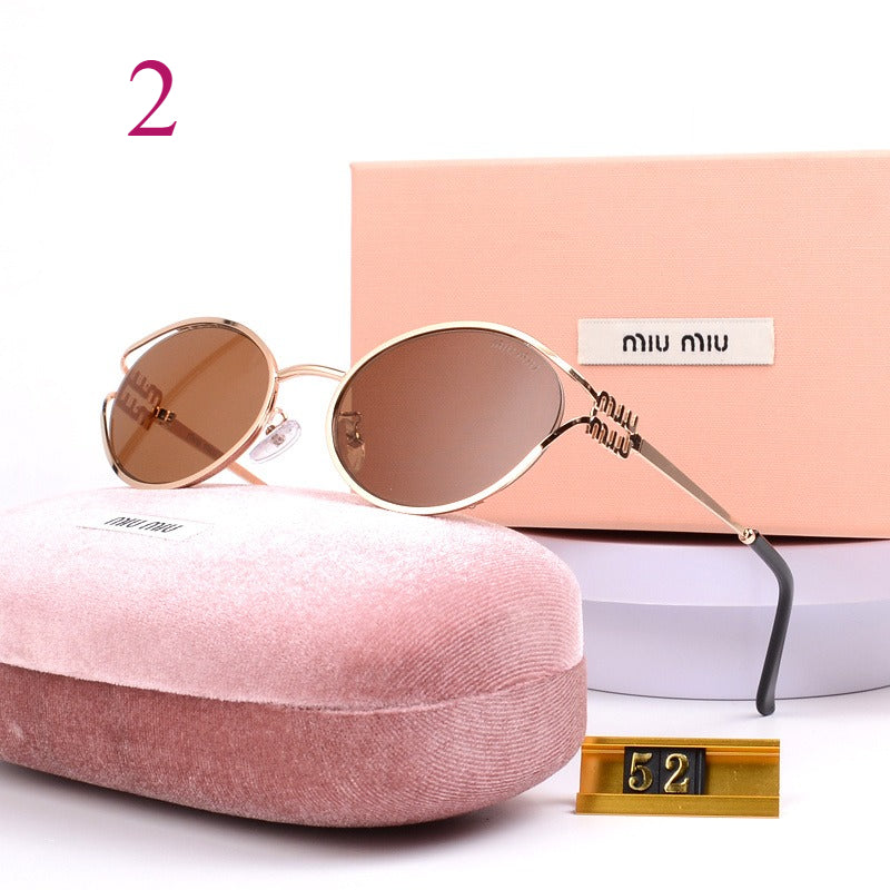 Oval Metal-Frame Sunglasses with Decorative Hinges