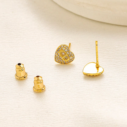 Copper Pave Heart Letter Stud Earrings