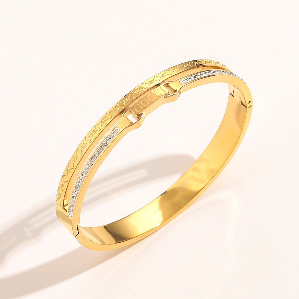 304 Stainless Steel Double-Row Pave Bangle Bracelet