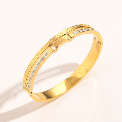 304 Stainless Steel Double-Row Pave Bangle Bracelet