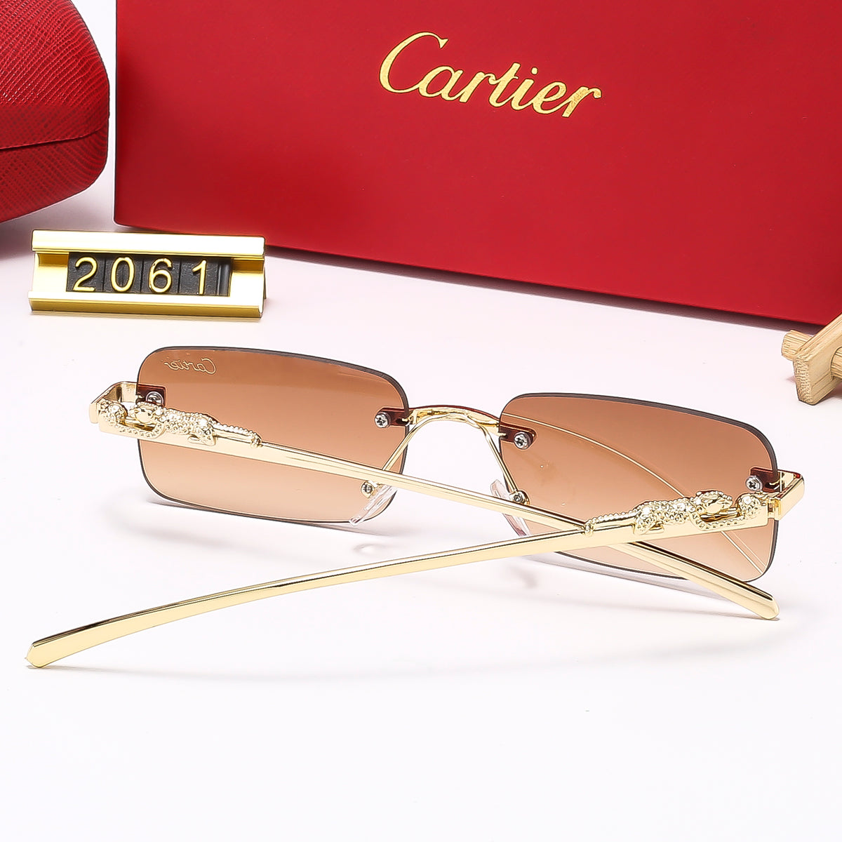 Slim Rimless Rectangle Sunglasses with Decorative Hinges