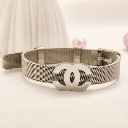 304 Stainless Steel Mesh Belt Interlocking-C Bracelet