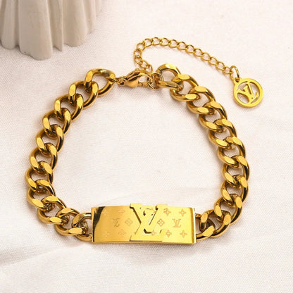 304 Stainless Steel Engraved Monogram Plate Curb Chain Bracelet