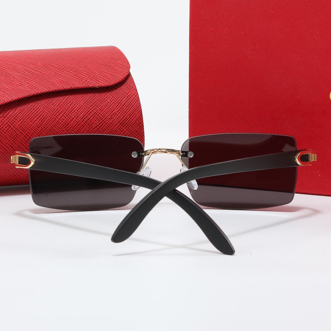 Rimless Rectangular Sunglasses with Loop Temple Accents