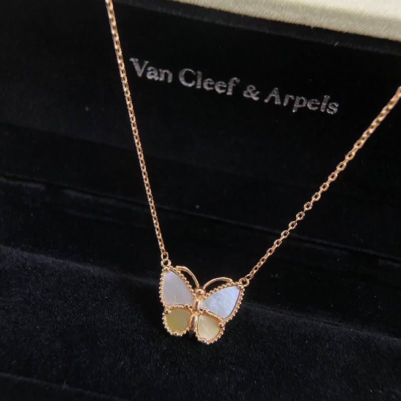 White-Inlay Butterfly Pendant Necklace
