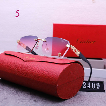 Slim Rimless Sunglasses with Ornate Temple Detail