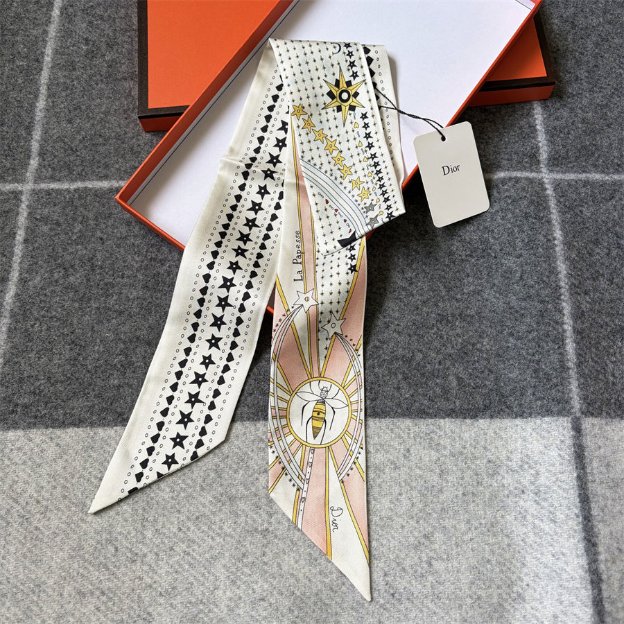 Medallion & Ornamental Print Ribbon Scarf - 5 x 120 cm