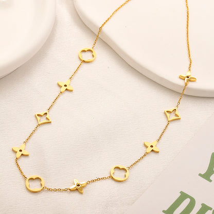 304 Stainless Steel Geometric Floral Link Necklace