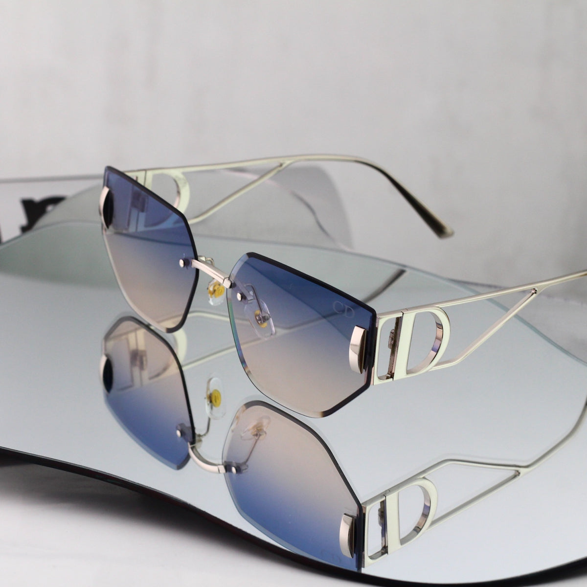 Rectangular Metal Sunglasses with Twin Bridge Bars