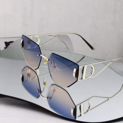 Rectangular Metal Sunglasses with Twin Bridge Bars