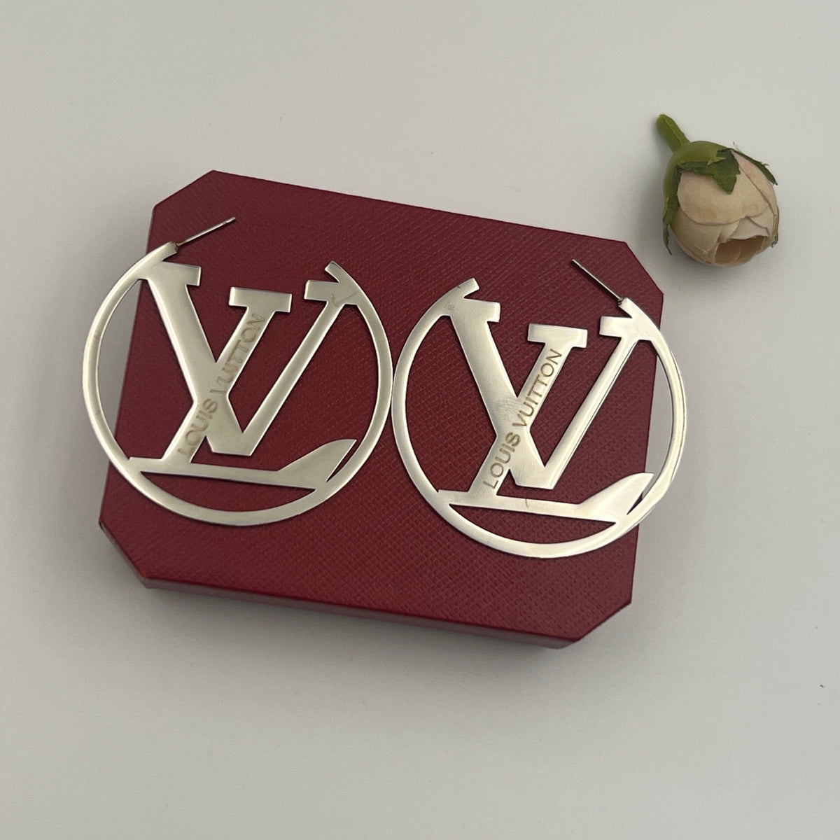 304 Stainless Steel Large Polished Monogram Hoop Earrings