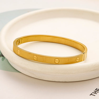 304 Stainless Steel Fine-Ribbed Screw-Motif Bangle Bracelet
