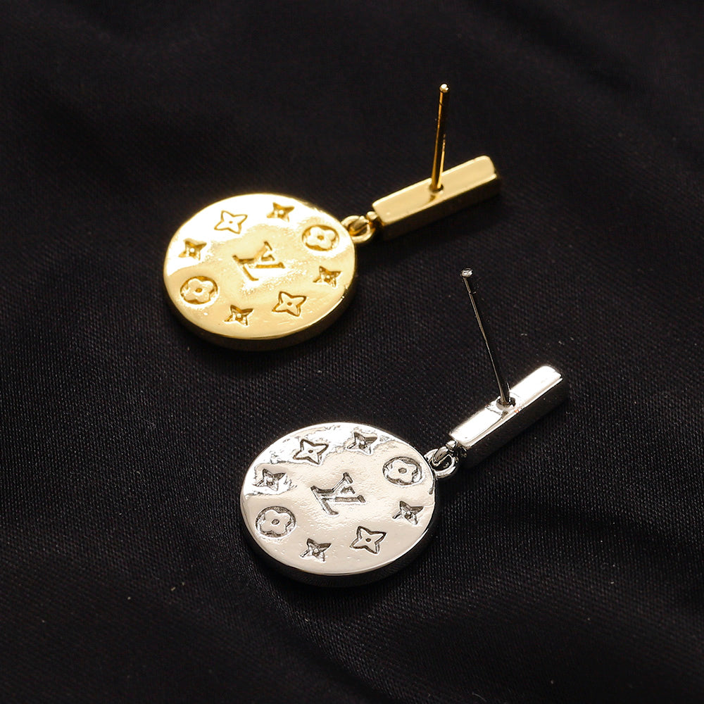 304 Stainless Steel Pave Disc Drop Earrings