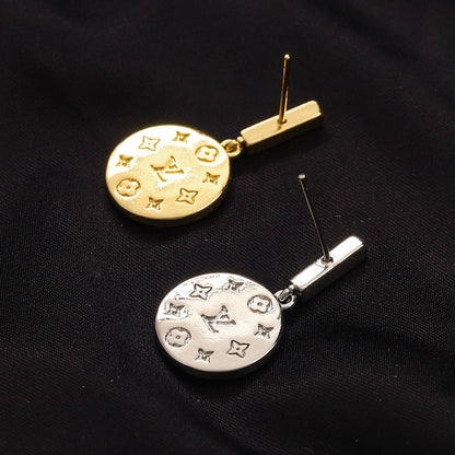 304 Stainless Steel Pave Disc Drop Earrings