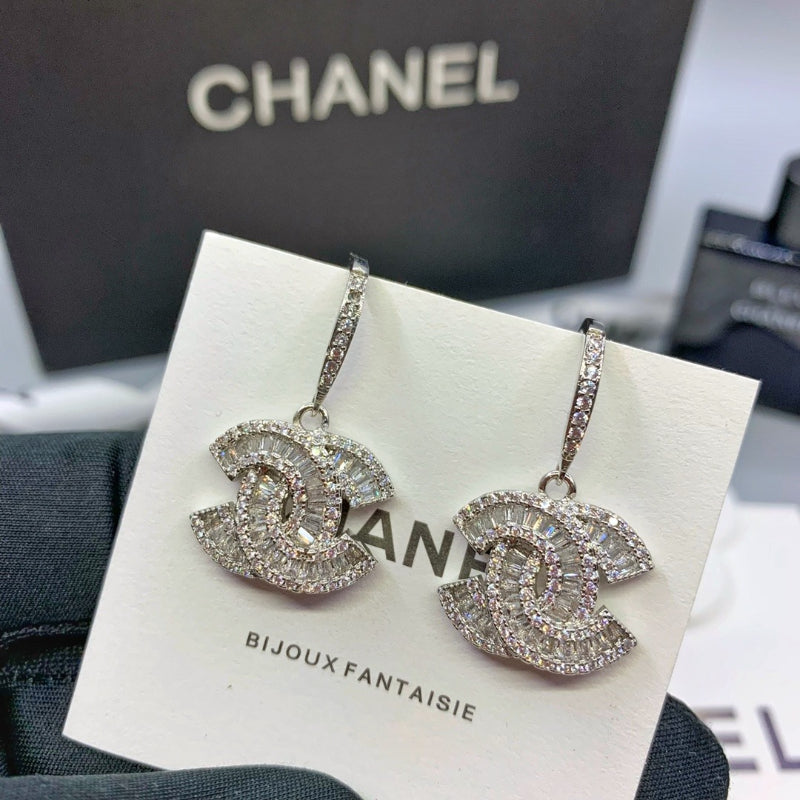 Pave Interlocking-C Hook Drop Earrings
