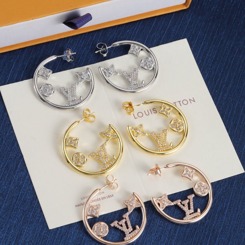 Pave Floral & Monogram Hoop Earrings