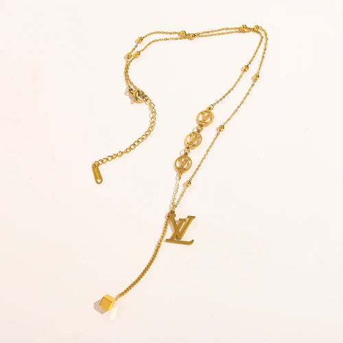 304 Stainless Steel Monogram Y-Necklace with Heart Drop