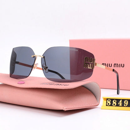 Wide Rimless Square Sunglasses with Slim Logo Temples