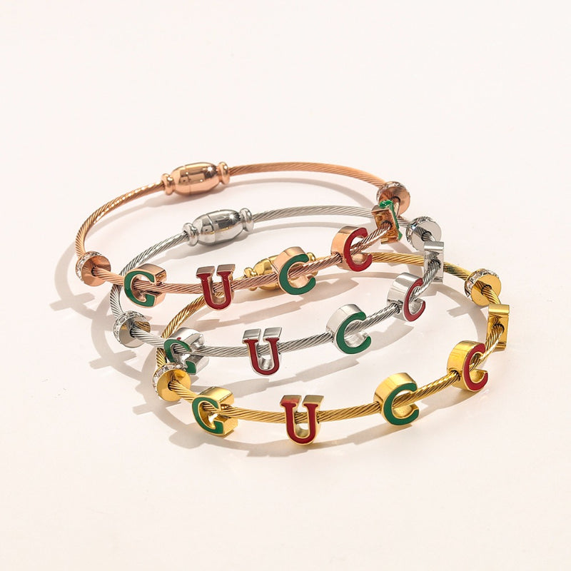 304 Stainless Steel Colorful Letter Cuff Bracelet