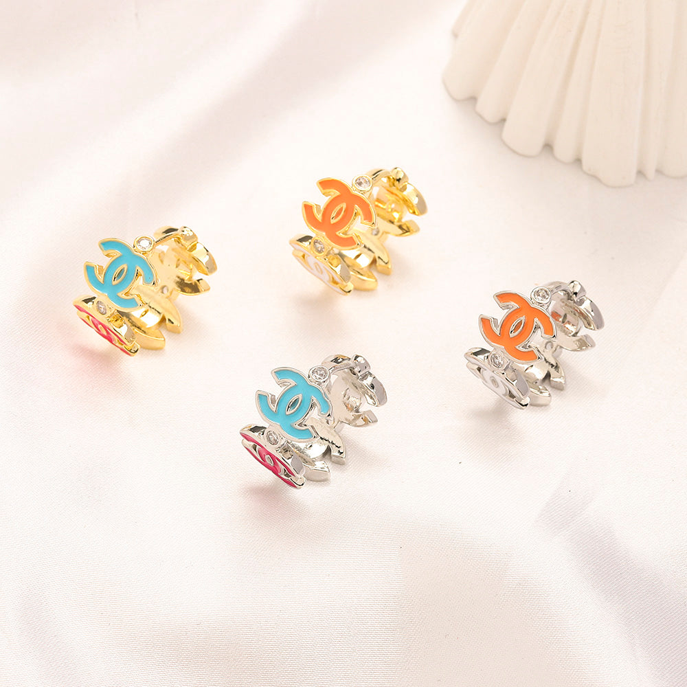 304 Stainless Steel Colorful Interlocking-C Stud Earrings