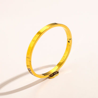 304 Stainless Steel Slim Pave Interlocking-C Bangle Bracelet