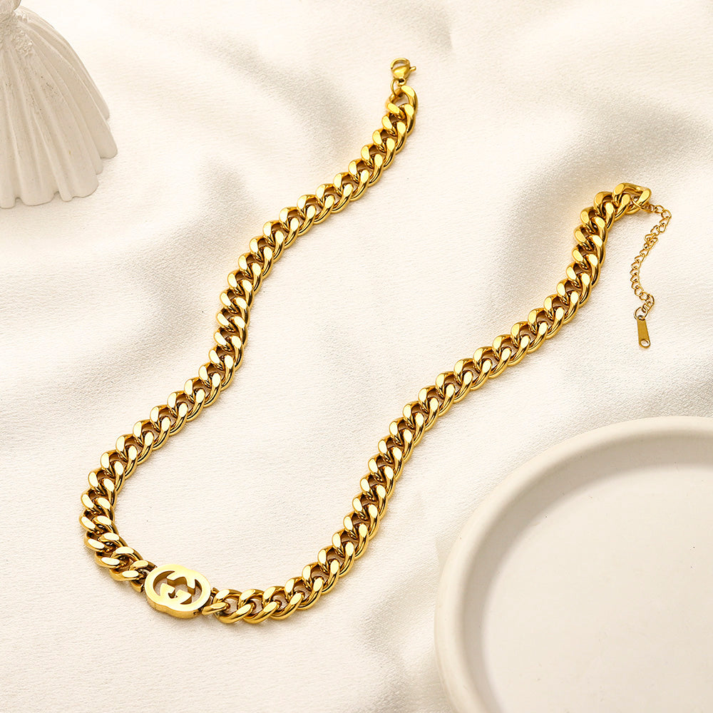304 Stainless Steel Double-G Curb Chain Bracelet & Necklace - Individual or Set