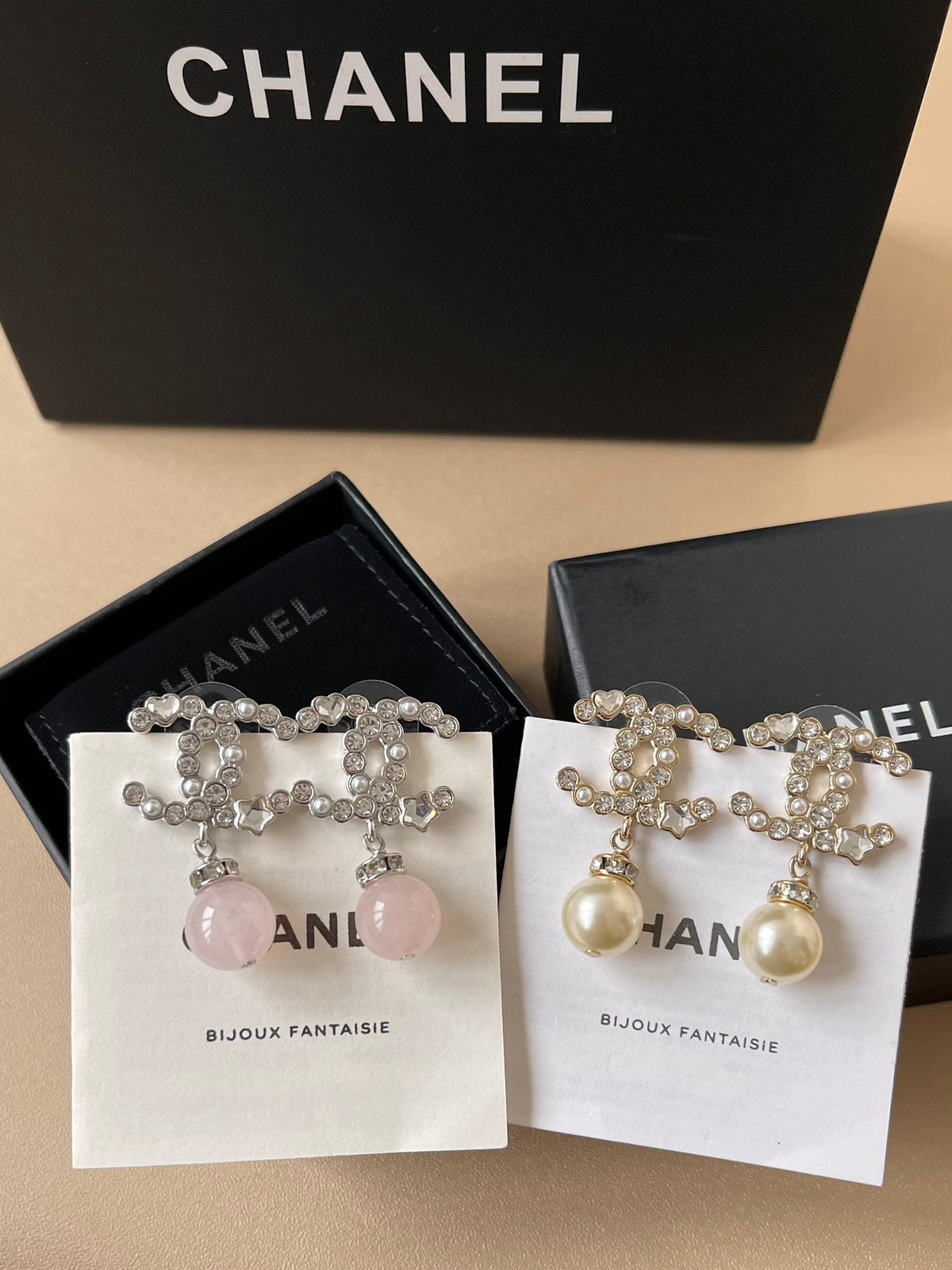 Pave Interlocking-C & Pearl-Effect Drop Earrings