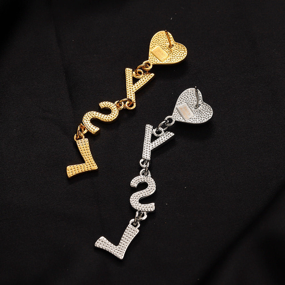 304 Stainless Steel Heart & Letter Chain Drop Earrings