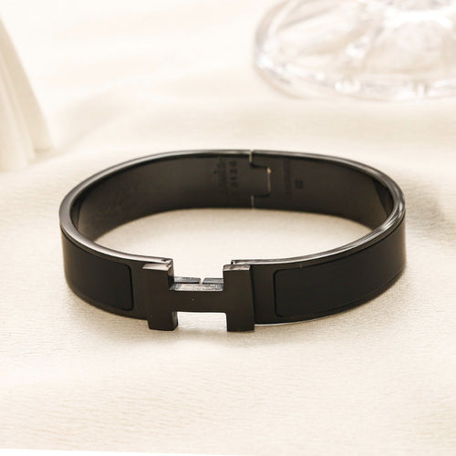 304 Stainless Steel Black H-Clasp Bangle Bracelet