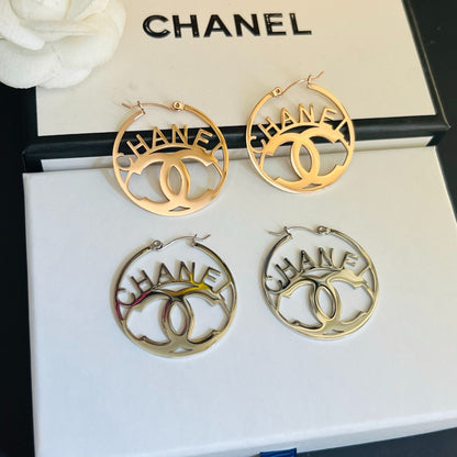 304 Stainless Steel Letter & Interlocking-C Hoop Earrings
